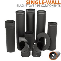 7" Ventis Single Wall Black Stove Pipe Components