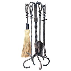 4 Piece Antique Rust Wrought Iron Fireplace Tool Set