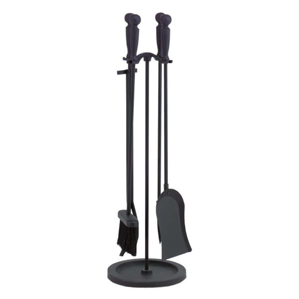 4 Piece Black Fireplace Tool Set - Round