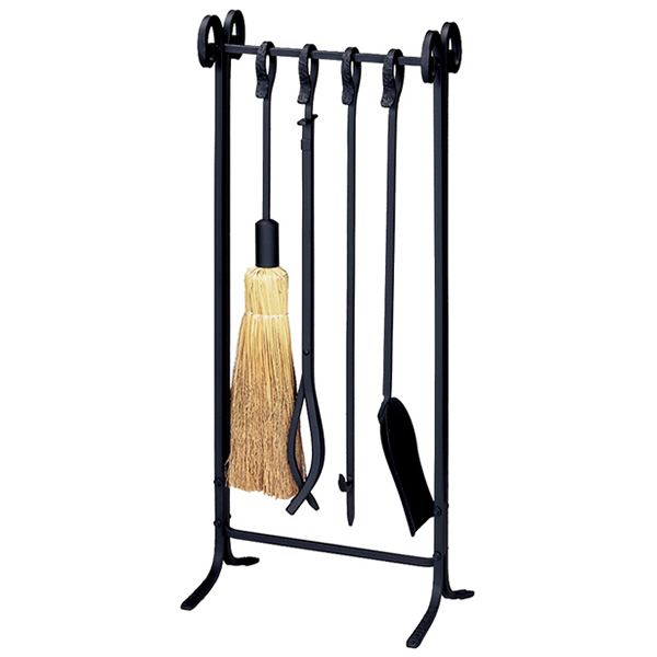 Wrought Iron Inline Fireplace Tool Set - Black