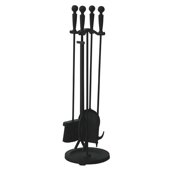 Fireplace Tool Set with Double Rods - Brushed Black
