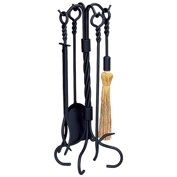 Fireplace Tool Set with Twisted Ring Handles - Black