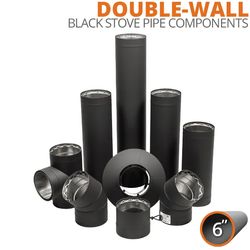 6" Ventis Double Wall Black Stove Pipe Components