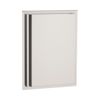 White metal medicine cabinet with mirrored door and metallic handles, recessed wall-mount style