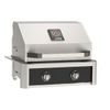 AOG built-in grill with white hood, black control panel featuring two knobs, and digital temperature display on top.