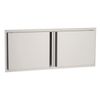 double-door wall-mounted cabinet with white panels and black handle accents, modern minimalist design for kitchen or commercial use.