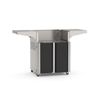 outdoor grill cart with dual black cabinet doors, side shelves, and casters for mobility