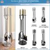 Fireplace tool set with stand, four metal tools including shovel, broom, and poker in metallic plated and black powdercoated finishes, Neoclassic style