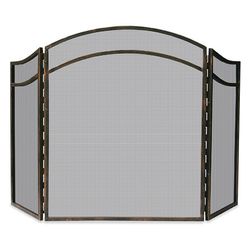 Antique Rust Triple Panel Arch Wrought Iron Fireplace Screen
