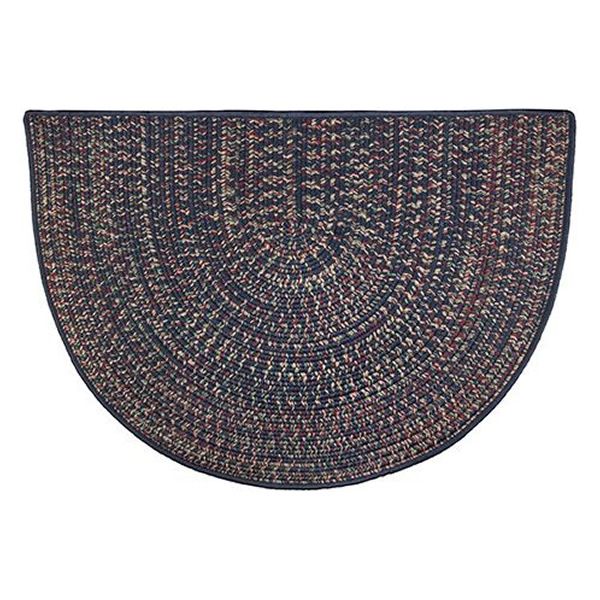 Blue Multi-Colored Braided Fireplace Hearth Rug - 4'