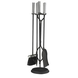 Black & Pewter Finish 4 Piece - Tool Fireplace Tool Set