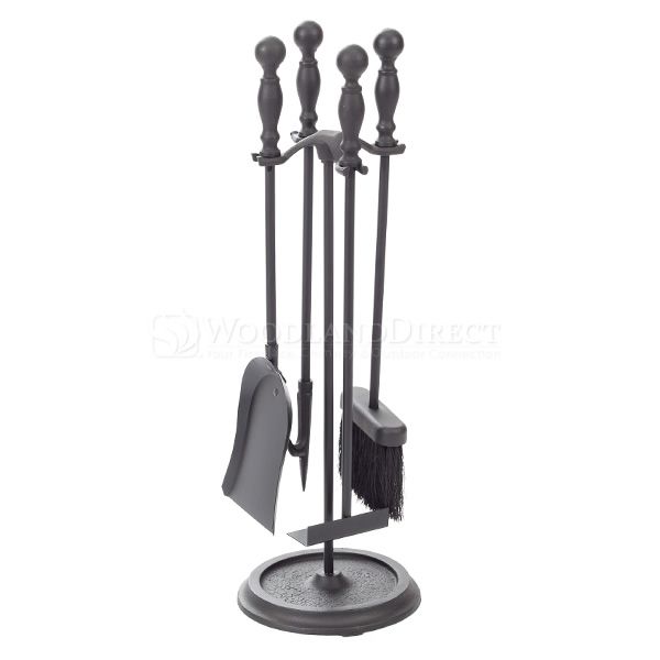 Black Cast Iron 4 Piece Fireplace Tool Set