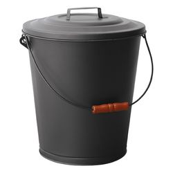 Black Fireplace Ash Bin with Lid