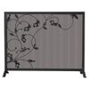 Black Single Panel Wrought Iron Fireplace Screen with Leaves - 39" x 31"