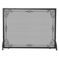 Black Single Panel Wrought Iron Scrollwork Fireplace Screen
