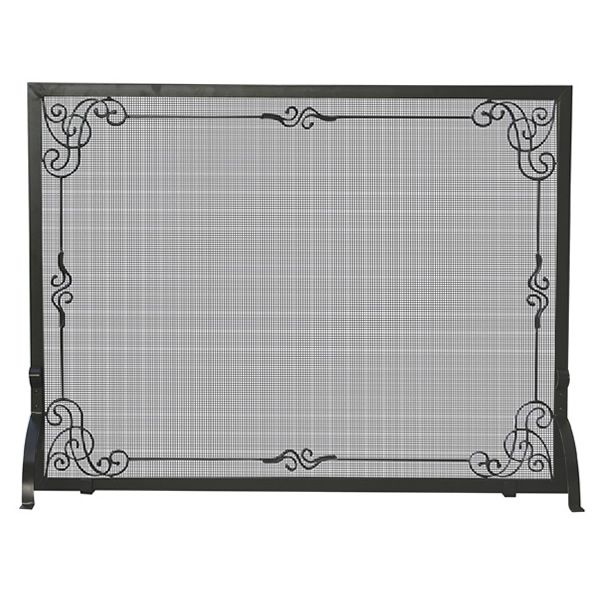 Black Single Panel Wrought Iron Scrollwork Fireplace Screen - 44" x 33"