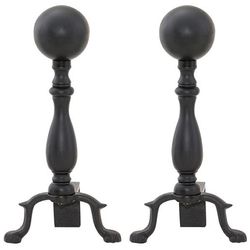 Black Wrought Iron Ball Andirons