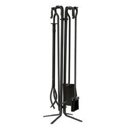 Black Wrought Iron Quad Stand 4 Piece Tool Set