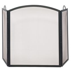 Black Triple Panel Arch Iron Fireplace Screen - Large