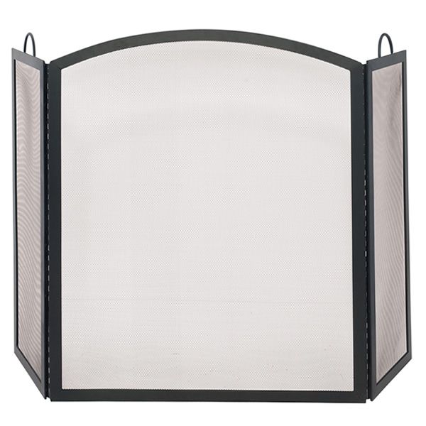 Black Triple Panel Arch Iron Fireplace Screen - 51 1/2" x 31"