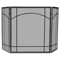 Black Triple Panel Iron Fireplace Screen with Mission Design