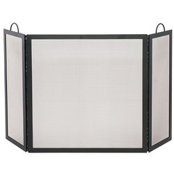 Black Triple Panel Wrought Iron Fireplace Screen - Large
