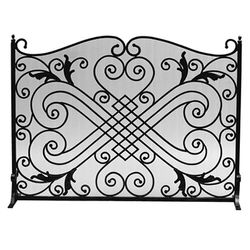 Diamond and Scroll Black Wrought Iron Single Panel Screen