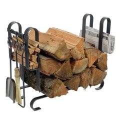 Large Modern Indoor Firewood Rack with Tools