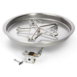 fire pit burner ring with star-shaped flame distributor and ignition control valve assembly for natural gas or propane fire features.