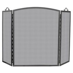 Olde World Arched Triple Panel Iron Fireplace Screen - Large