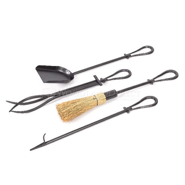Loop Wrought Iron 4 Piece Fireplace Tool Set