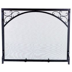 Scroll Corners Black Wrought Iron Single Panel Screen