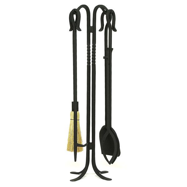 Shepherd's Hook II Wrought Iron 4 Piece Fireplace Tool Set