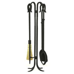 Shepherd's Hook II Wrought Iron 4 Piece Fireplace Tool Set