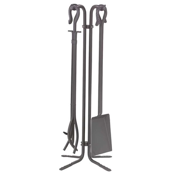 Short Hooked Wrought Iron 4 Piece Tool Set - Black