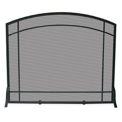 Single Panel Black Iron Fireplace Screen with Mission Design