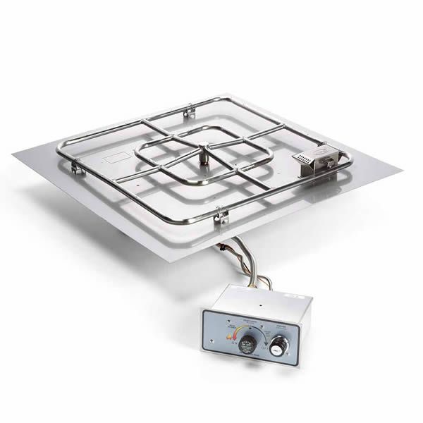 Square Flat Pan Gas Fire Pit System with Manual Ignition - 18"x18"