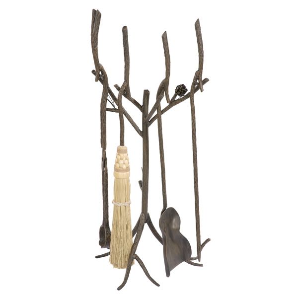 Pine Fire Tool Set with Broom - Black