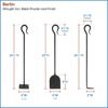 Minuteman Berlin Inline 3 Piece Fireplace Tool Set - Black