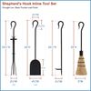 Minuteman Shepherd's Hook Inline 4 Piece Fireplace Tool Set - Black