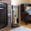 Minuteman Shepherd's Hook Inline 4 Piece Fireplace Tool Set - Black