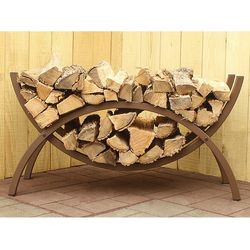 Woodhaven 39" Crescent Firewood Rack with Cover - Brown