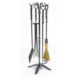 Wrought Iron 4 Piece Fireplace Tool Set with Rope Design