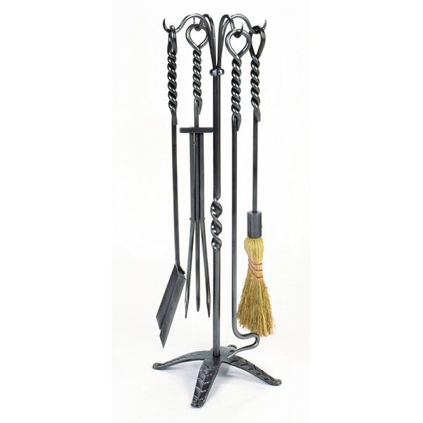 Wrought Iron 4 Piece Fireplace Tool Set with Rope Design
