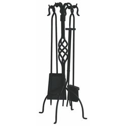 4 Piece Wrought Iron Woodstove Tool Set - Black Finish