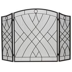 Three-Fold Weave Black Wrought Iron Fireplace Screen